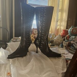 Jeffrey Campbell Stunna Wine Black Croco Lace-up Boots (Never Worn)